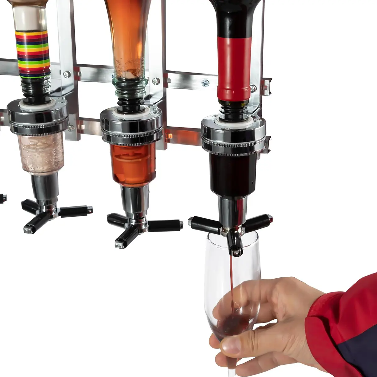 MUGLIO 3 Bottle Wall Mounted Liquor Dispenser Silver | Modern Bar Butler Bracket for Home Bars - view 6