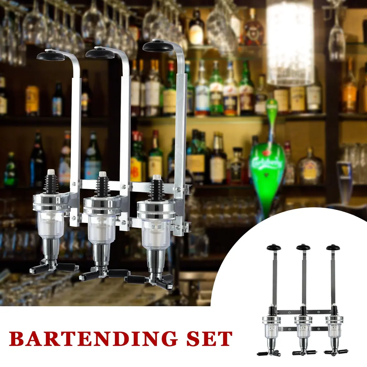 MUGLIO 3 Bottle Wall Mounted Liquor Dispenser Silver | Modern Bar Butler Bracket for Home Bars - view 7