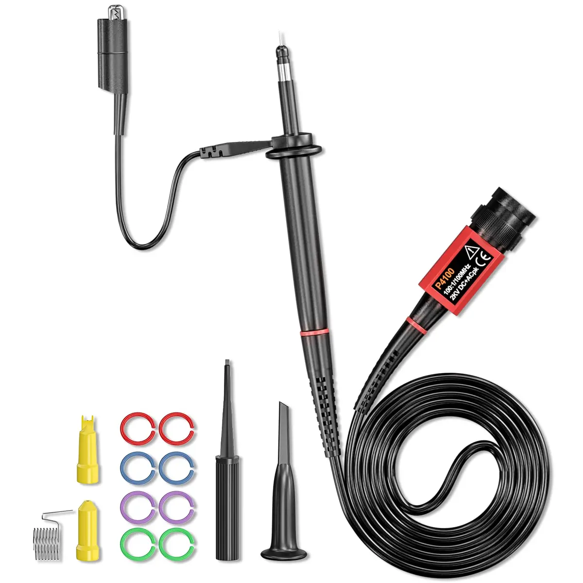 Goupchn P4100 High Voltage Oscilloscope Probe 100MHz 2KV 100:1 Attenuation | 1.2m Cable & Accessory Kit - main product image