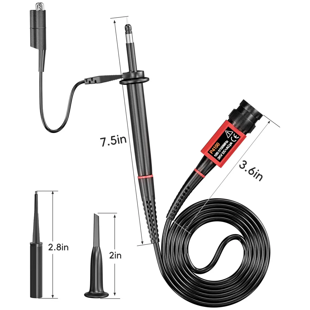 Goupchn P4100 High Voltage Oscilloscope Probe 100MHz 2KV 100:1 Attenuation | 1.2m Cable & Accessory Kit - view 2