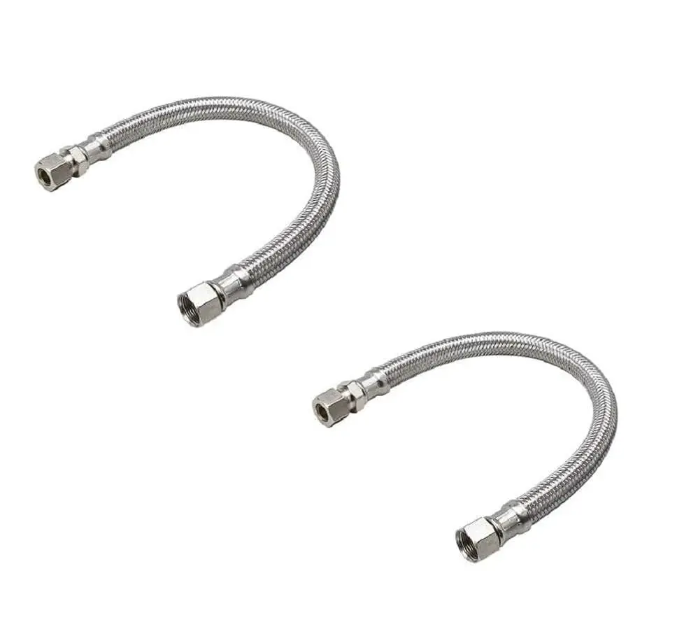 EZ-FLUID 12-Inch Faucet Supply Extension Line 3/8" Male Comp. To 3/8" Female Compression Stainless Steel Braided Faucet Extension Supply Hose Connector Lines (2-Pack, 30.48 cm) - main product image