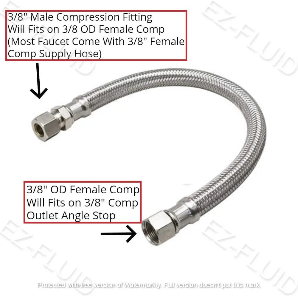 EZ-FLUID 12-Inch Faucet Supply Extension Line 3/8" Male Comp. To 3/8" Female Compression Stainless Steel Braided Faucet Extension Supply Hose Connector Lines (2-Pack, 30.48 cm) - view 6