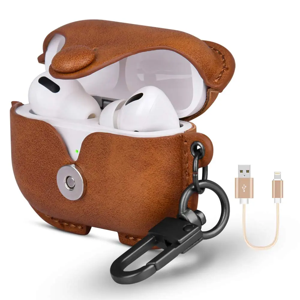 Froggen Genuine Leather AirPods Pro Case with Keychain Hook | Front LED Visible - main product image