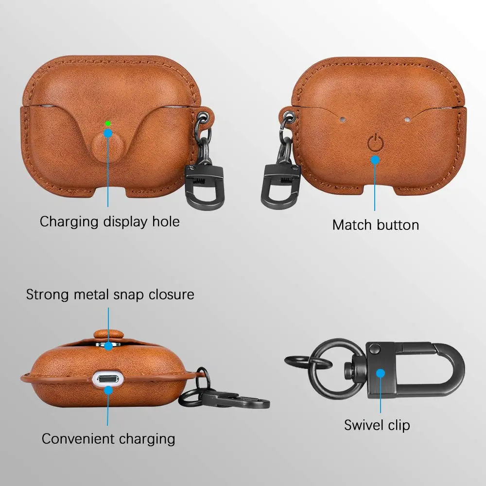 Froggen Genuine Leather AirPods Pro Case with Keychain Hook | Front LED Visible - view 2