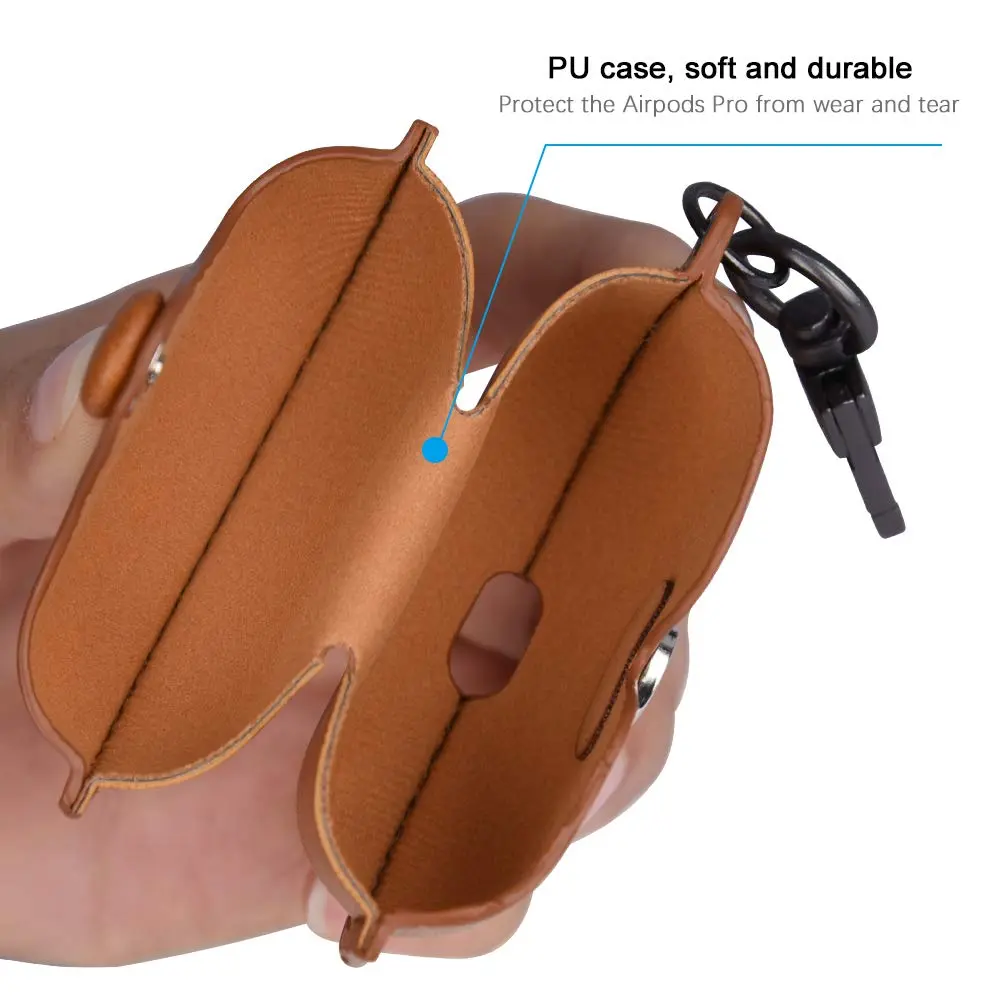 Froggen Genuine Leather AirPods Pro Case with Keychain Hook | Front LED Visible - view 3