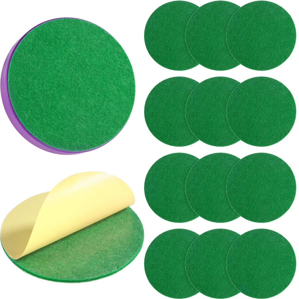 Gejoy Green Air Hockey Paddle Pads Replacement Felt Stickers 94 mm (3.7 inches) | 12-Pack for 96 mm Pushers - main product image