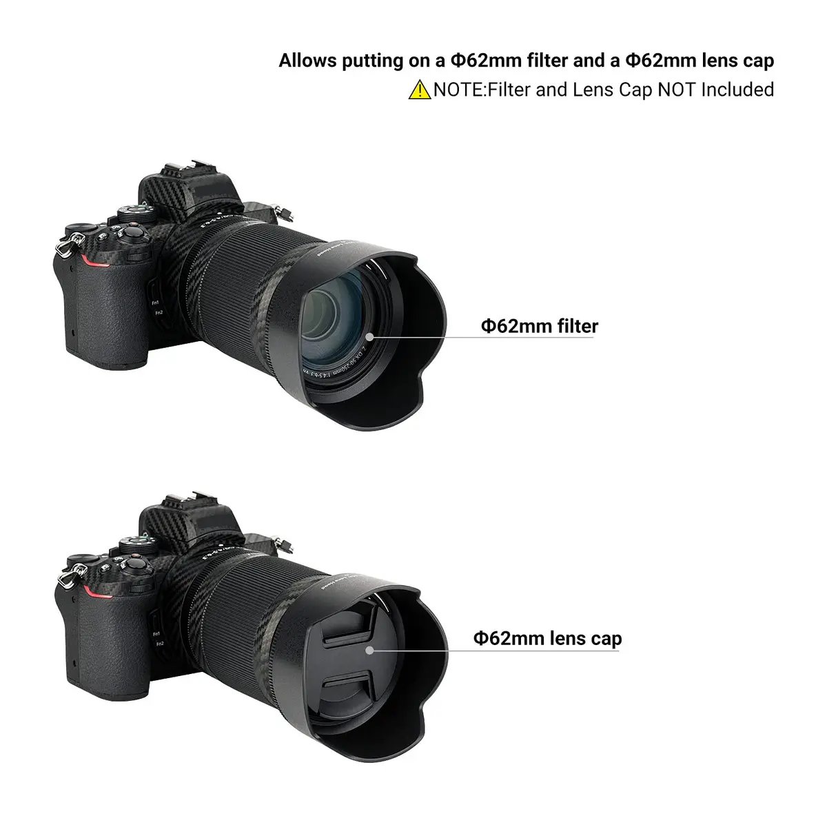 JJC Lens Hood for Nikon NIKKOR Z DX 50-250mm f/4.5-6.3 VR & Z 50mm f/1.8 S Lens | Reversible Shade Replace HB-90A - view 3