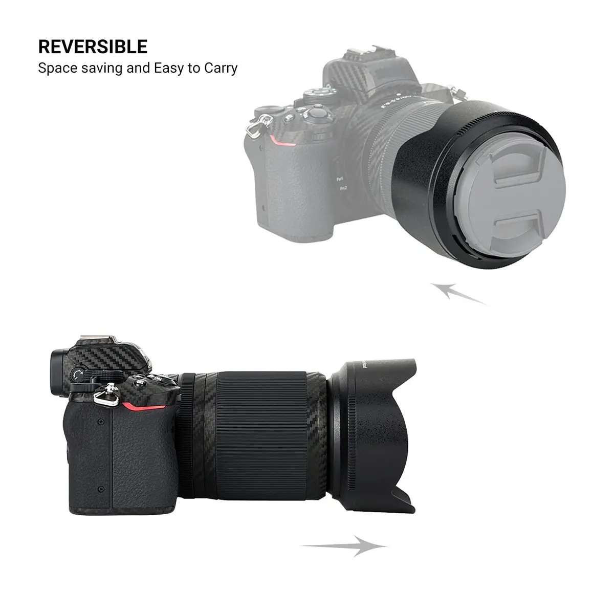 JJC Lens Hood for Nikon NIKKOR Z DX 50-250mm f/4.5-6.3 VR & Z 50mm f/1.8 S Lens | Reversible Shade Replace HB-90A - view 4