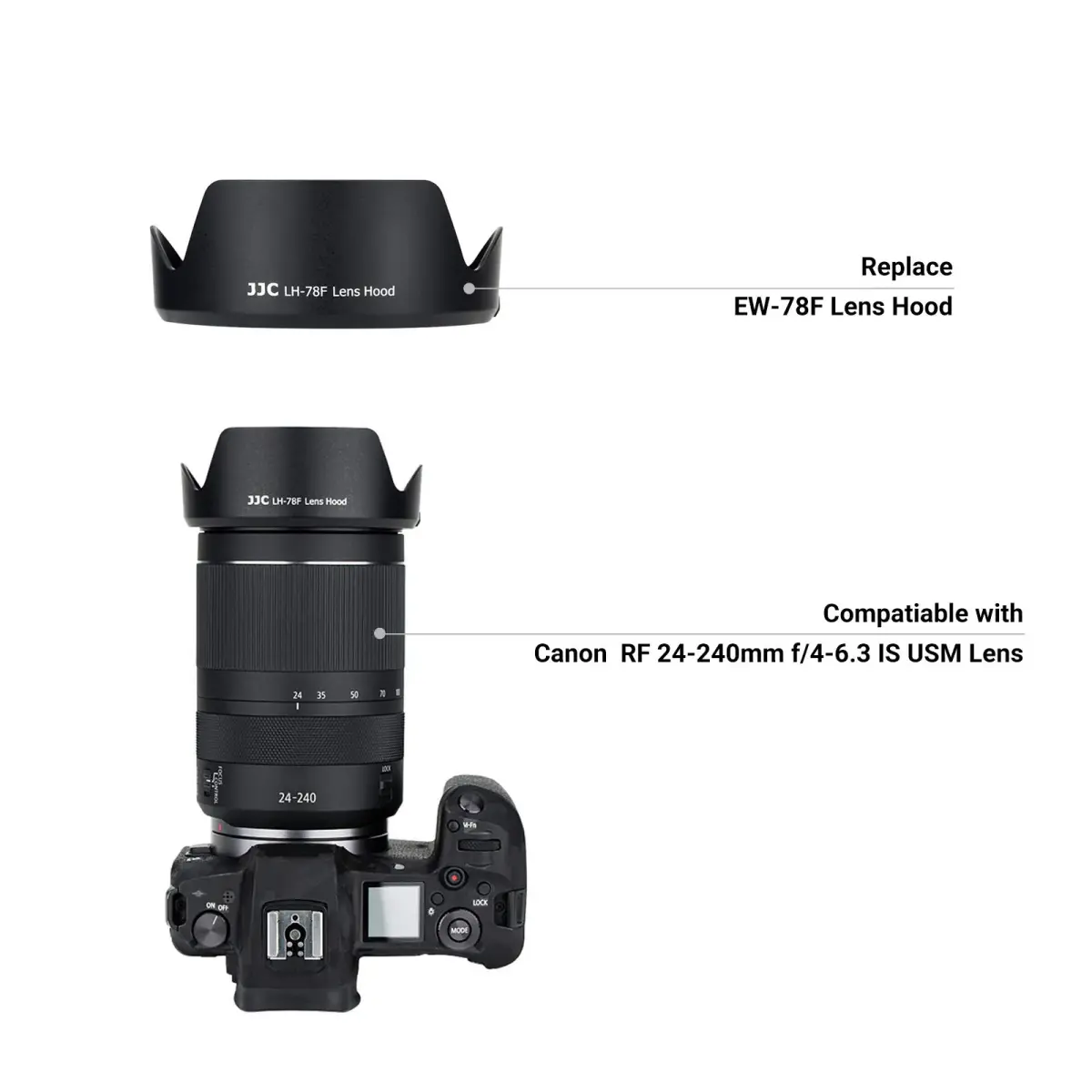 JJC EW-78F Lens Hood for Canon RF 24-240mm f/4-6.3 IS USM Lens | Reversible Lens Shade Cover with 72mm Filter Compatibility - view 2