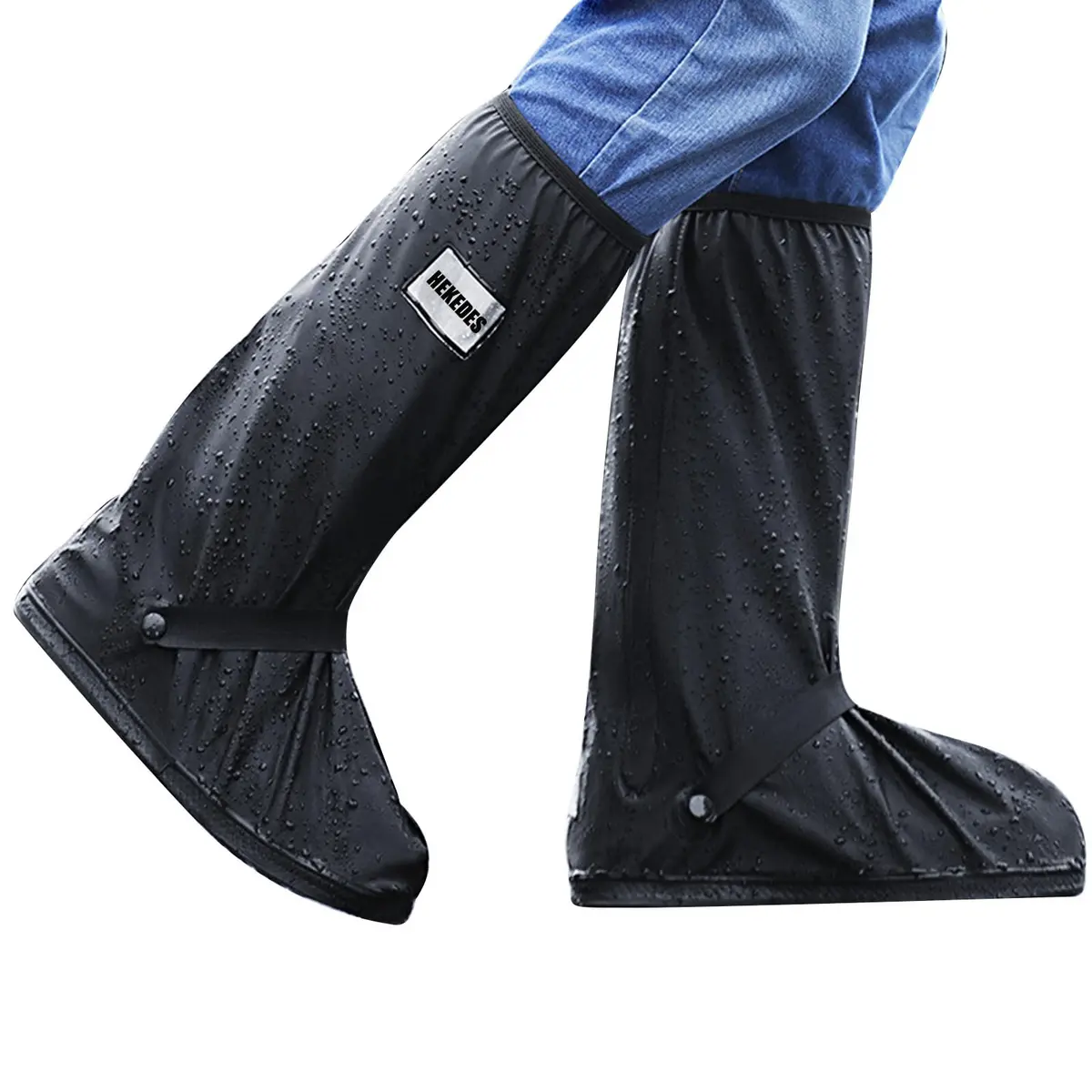 HEKEDES Waterproof Shoe Covers | Reusable & Foldable Rain Boot Cover with Zipper, Non-Slip, Reflector, Men Women Rain Gear, Black - main product image