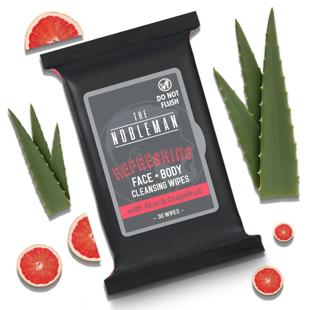 The Nobleman Refreshing Face & Body Cleansing Wipes – Aloe Vera & Grapefruit | Gentle, Biodegradable, 30 Ct - view 2