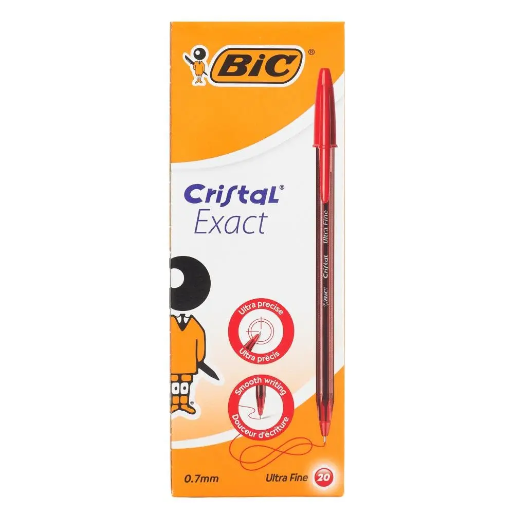 BIC Crystal Exact Fine Point Pens (0.7 mm) - Red, Box of 20 | Precise Writing for Office & School - main product image