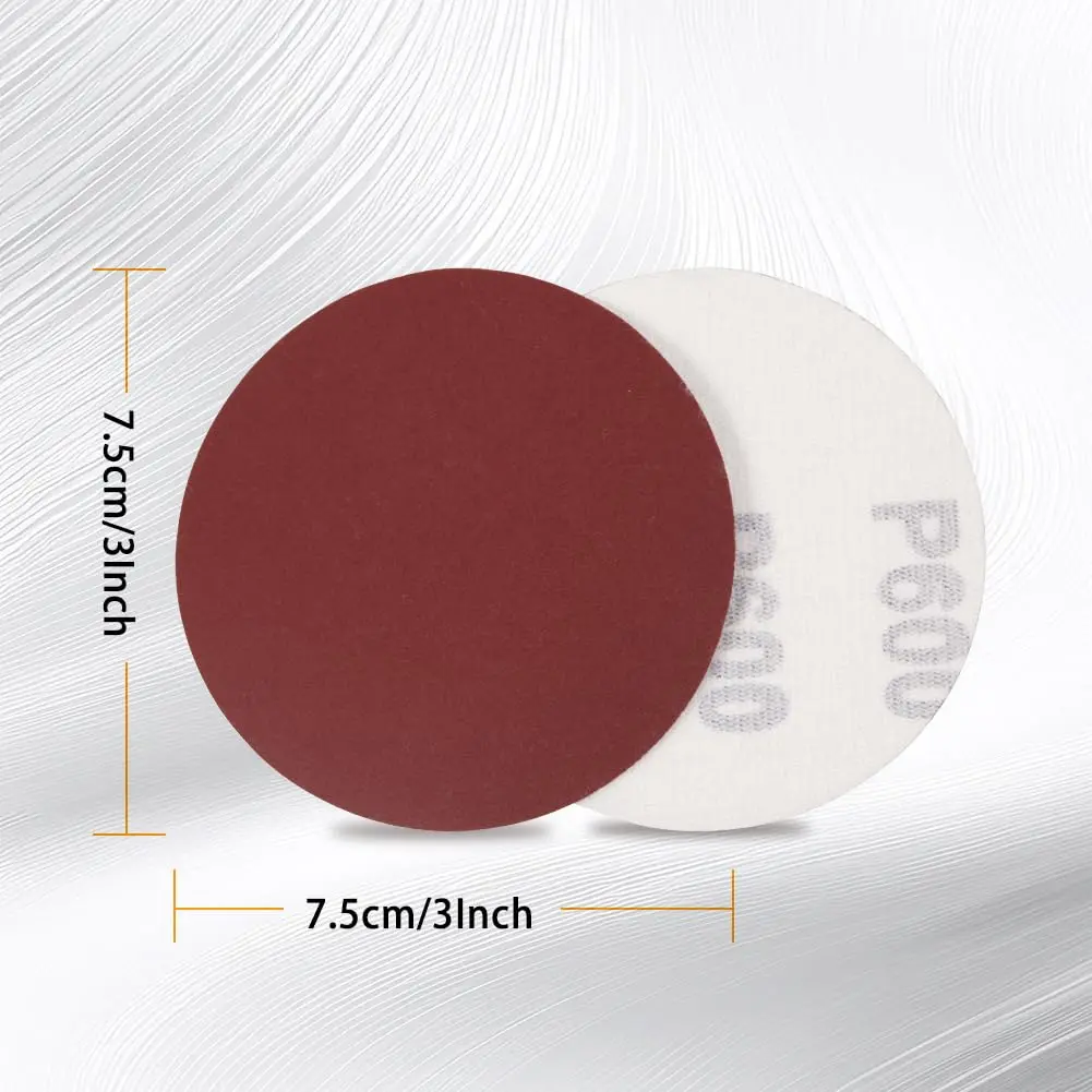 SPEEDWOX 3 Inch 600 Grit Sanding Discs Hook and Loop No Hole Aluminum Oxide Abrasive Discs (100-Pack, Red) - view 5