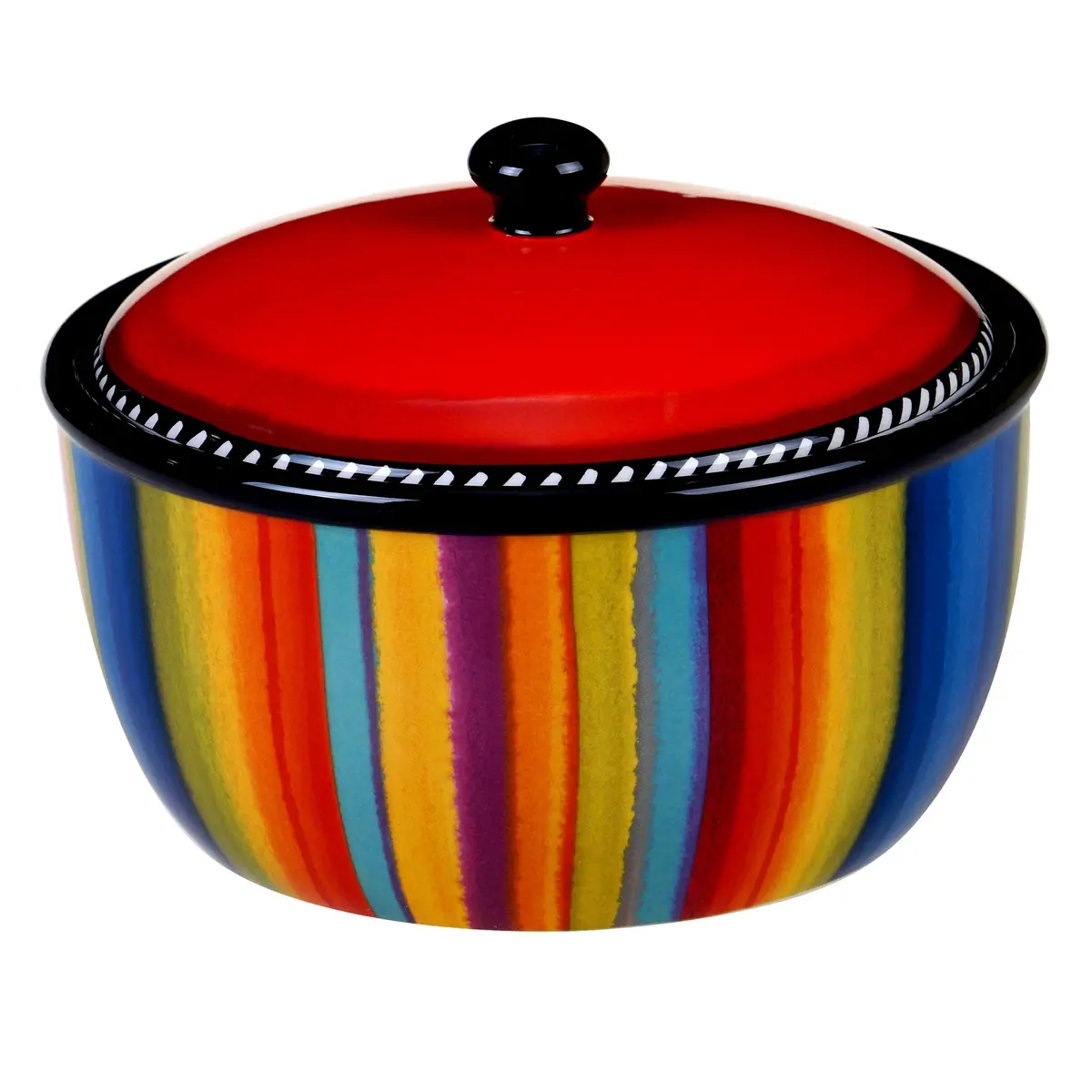 Certified International Sierra 8.25" Ceramic Bean Pot with Lid 72 oz | Vibrant Mexican-Inspired Serveware - main product image