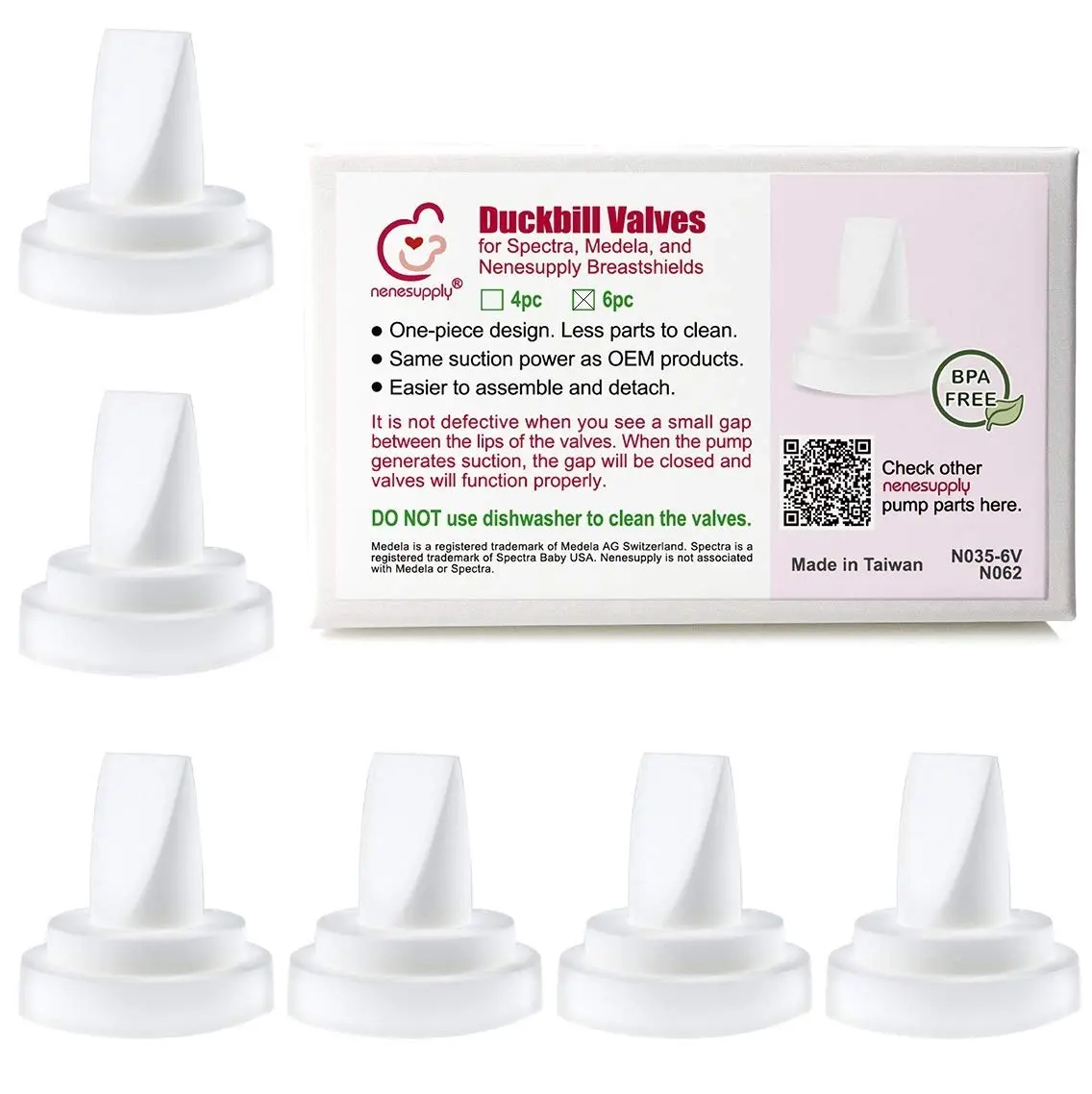 Nenesupply Duckbill Valves for Medela & Spectra Pumps - 6 pc White | BPA-Free Silicone for Consistent Suction - main product image