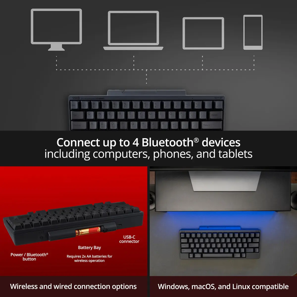 HHKB Happy Hacking Keyboard Professional Hybrid Charcoal | Compact, Bluetooth & USB, Programmers' Choice - view 5