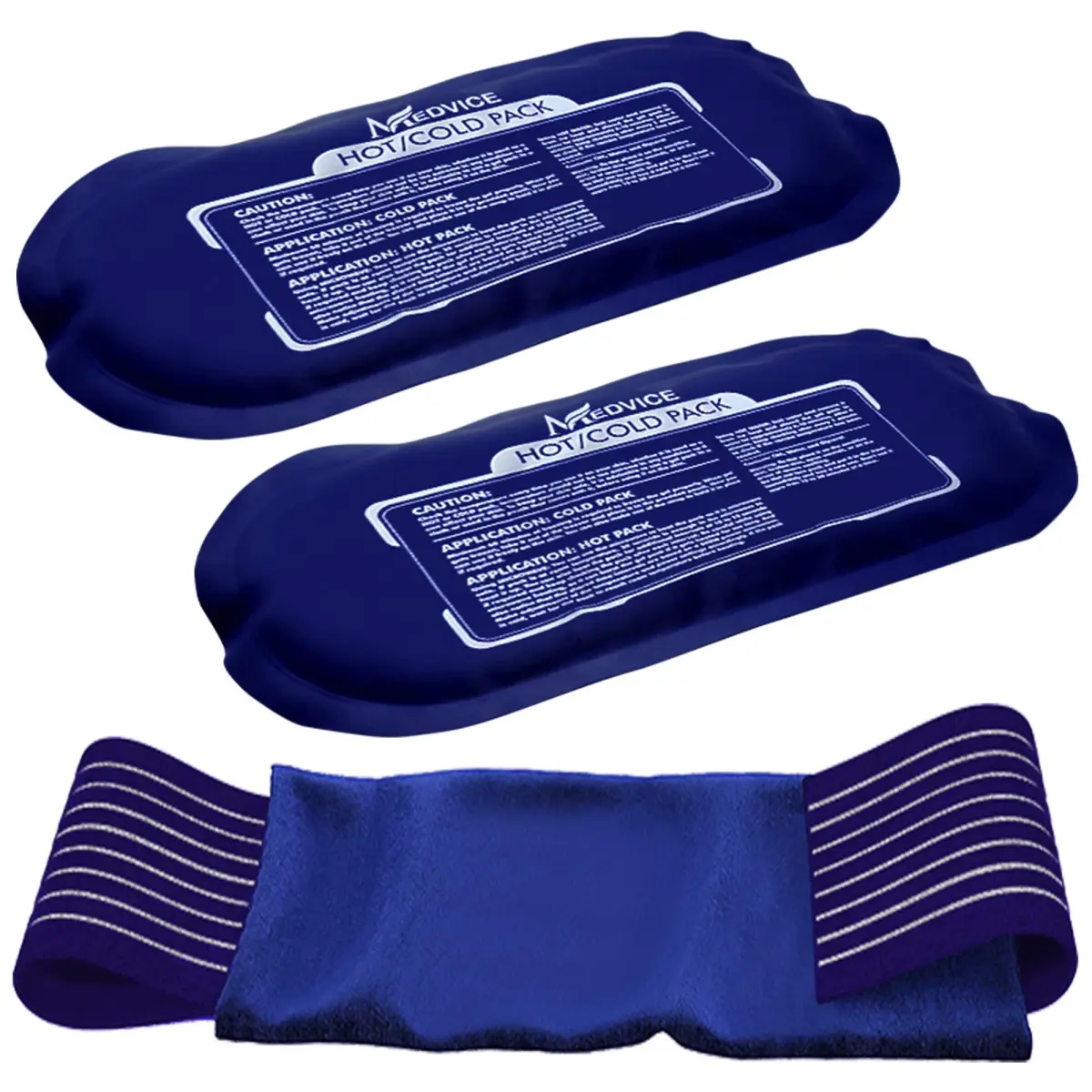 MEDVICE Reusable Hot and Cold Ice Packs with Strap, 3-Piece Set, Joint Pain Relief 25cm (10" L) | Flexible & Adjustable for Full Body Support - main product image