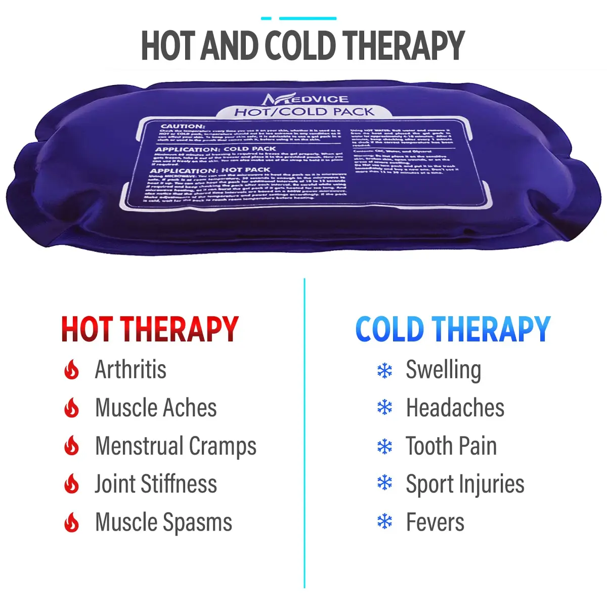 MEDVICE Reusable Hot and Cold Ice Packs with Strap, 3-Piece Set, Joint Pain Relief 25cm (10" L) | Flexible & Adjustable for Full Body Support - view 3