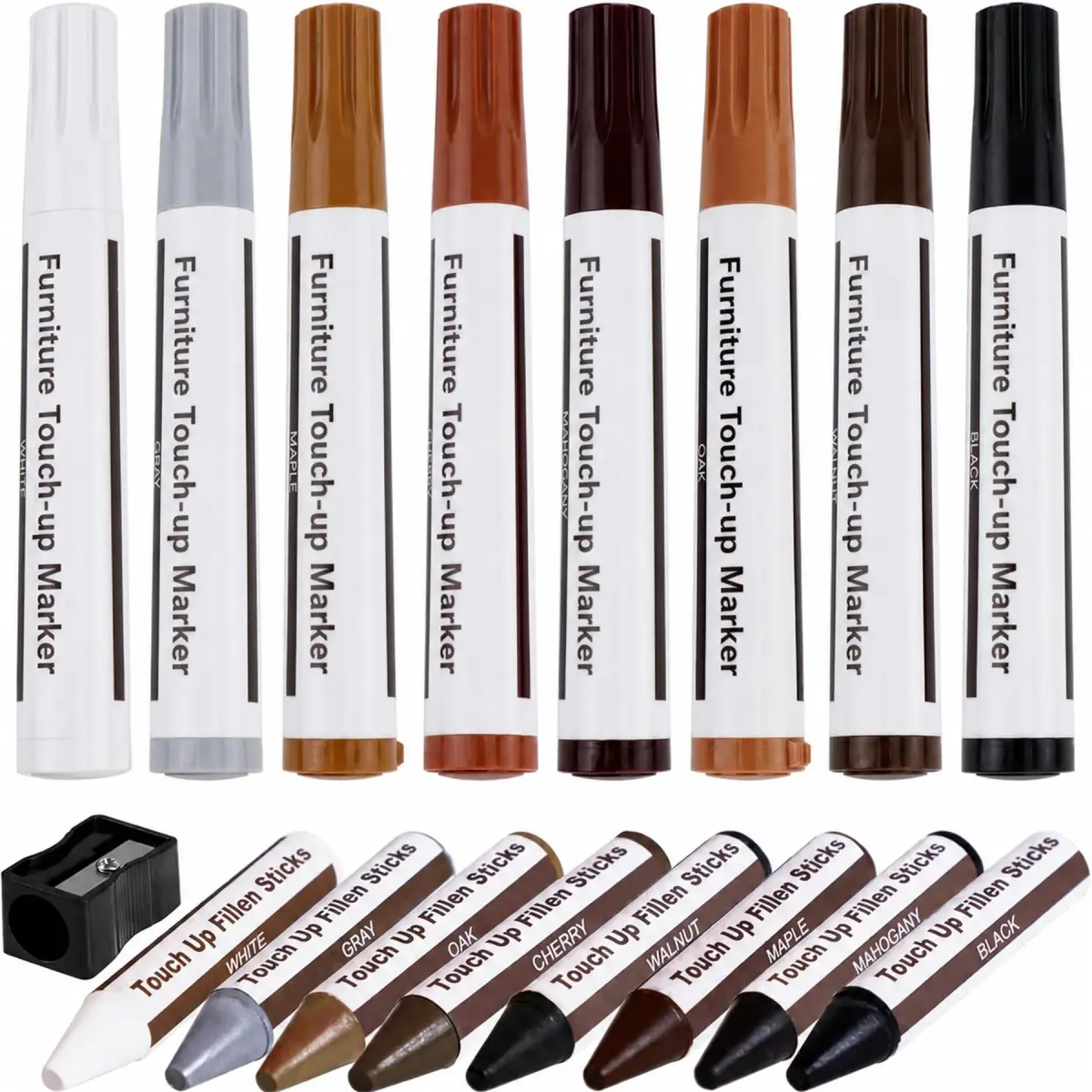 SEISSO Furniture Repair Kit 17PCS Wood Markers & Wax Sticks | Touch Up Scratches & Stains - main product image