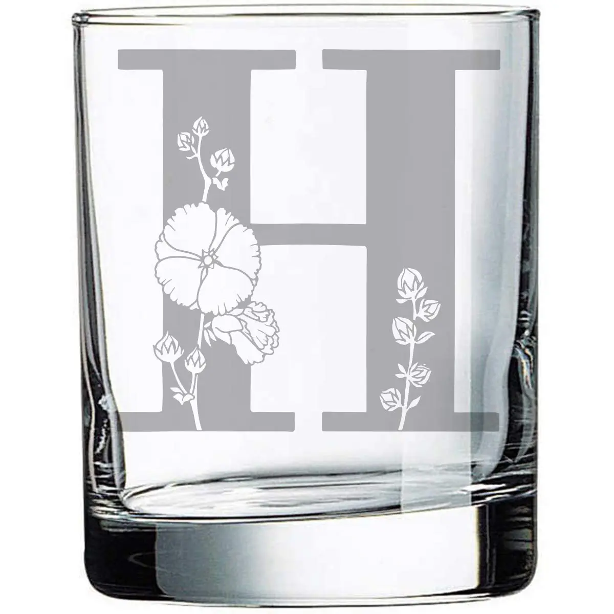 Alankathy Mug Floral Monogram Rock Glass Whiskey Flower Wine 10oz | Elegant & Permanent Etched Design - main product image