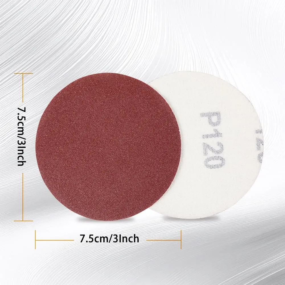 SPEEDWOX 3" 120 Grit Sanding Discs Hook and Loop No Hole Sandpaper 100-Pack | Aluminum Oxide Abrasive for Wood Metal Glass - view 5