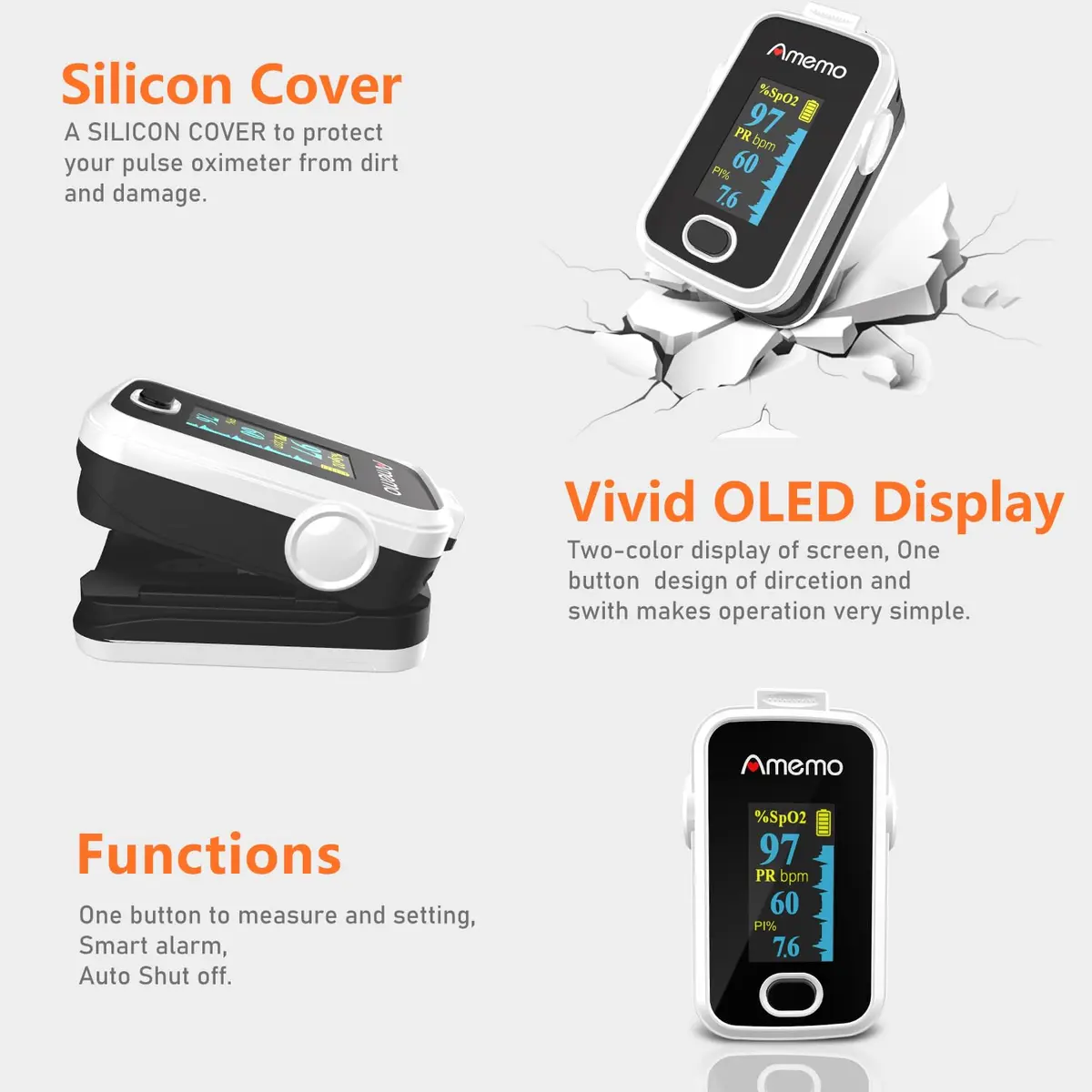 Amemo Blood Oxygen Monitor Fingertip OLED Display | Accurate, Durable & Easy to Use - view 6