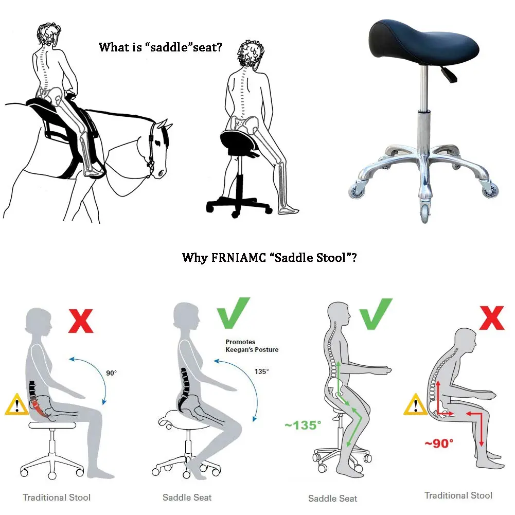 FRNIAMC Saddle Stool with Wheels | Ergonomic Swivel Height Adjustable for Clinic & Salon (Black) - view 4