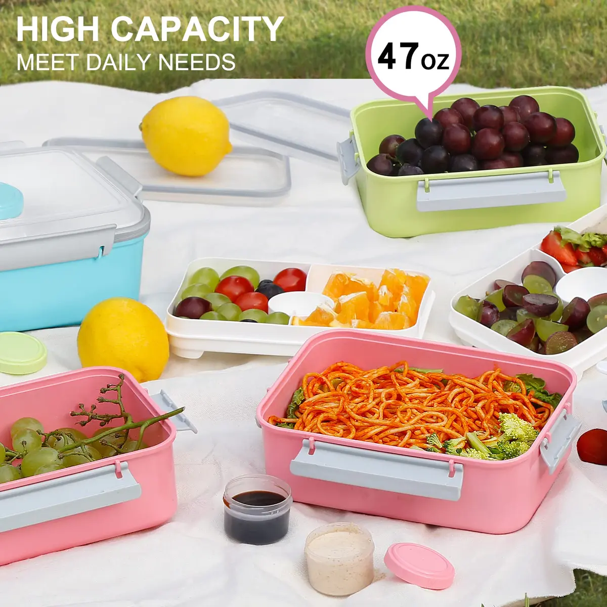 shopwithgreen 47oz Salad Lunch Container To Go | 3 Pack Food Storage & Bento Boxes, Microwave & Dishwasher Safe - view 6