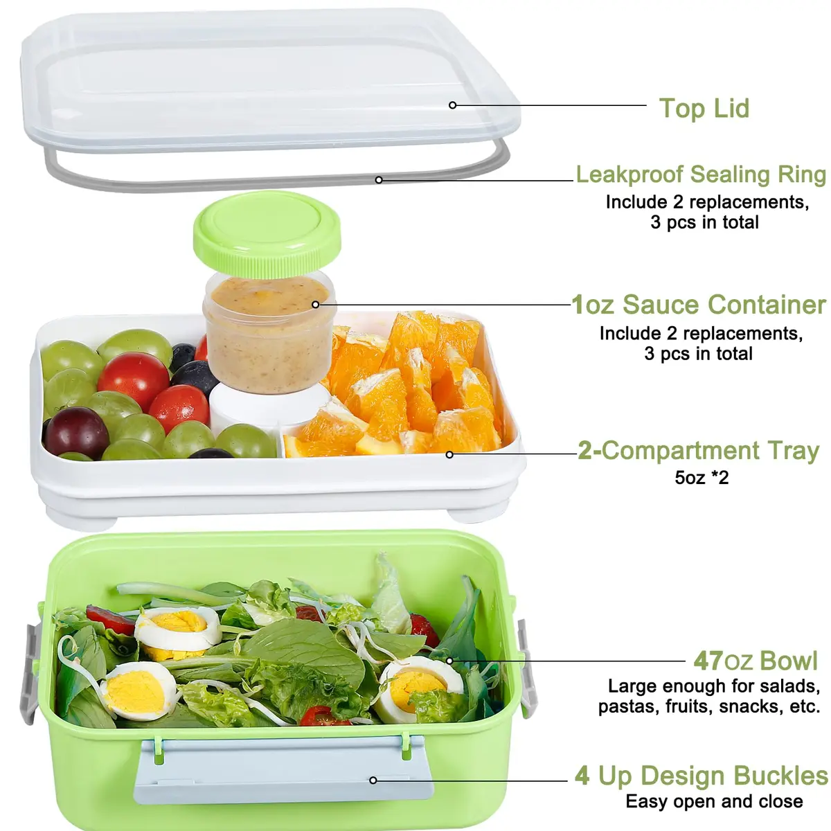 shopwithgreen 47oz Salad Lunch Container To Go | 3 Pack Food Storage & Bento Boxes, Microwave & Dishwasher Safe - view 2