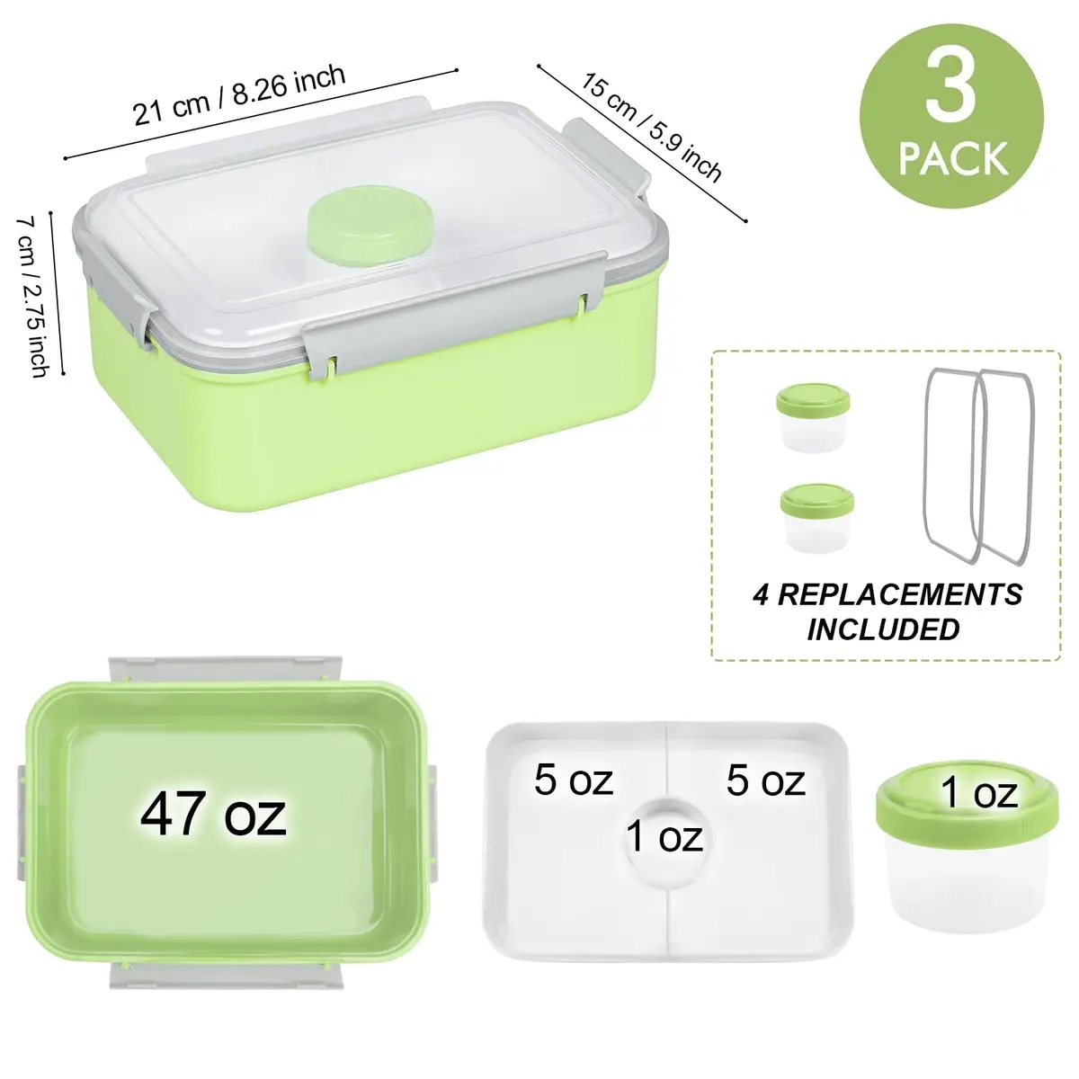 shopwithgreen 47oz Salad Lunch Container To Go | 3 Pack Food Storage & Bento Boxes, Microwave & Dishwasher Safe - view 3