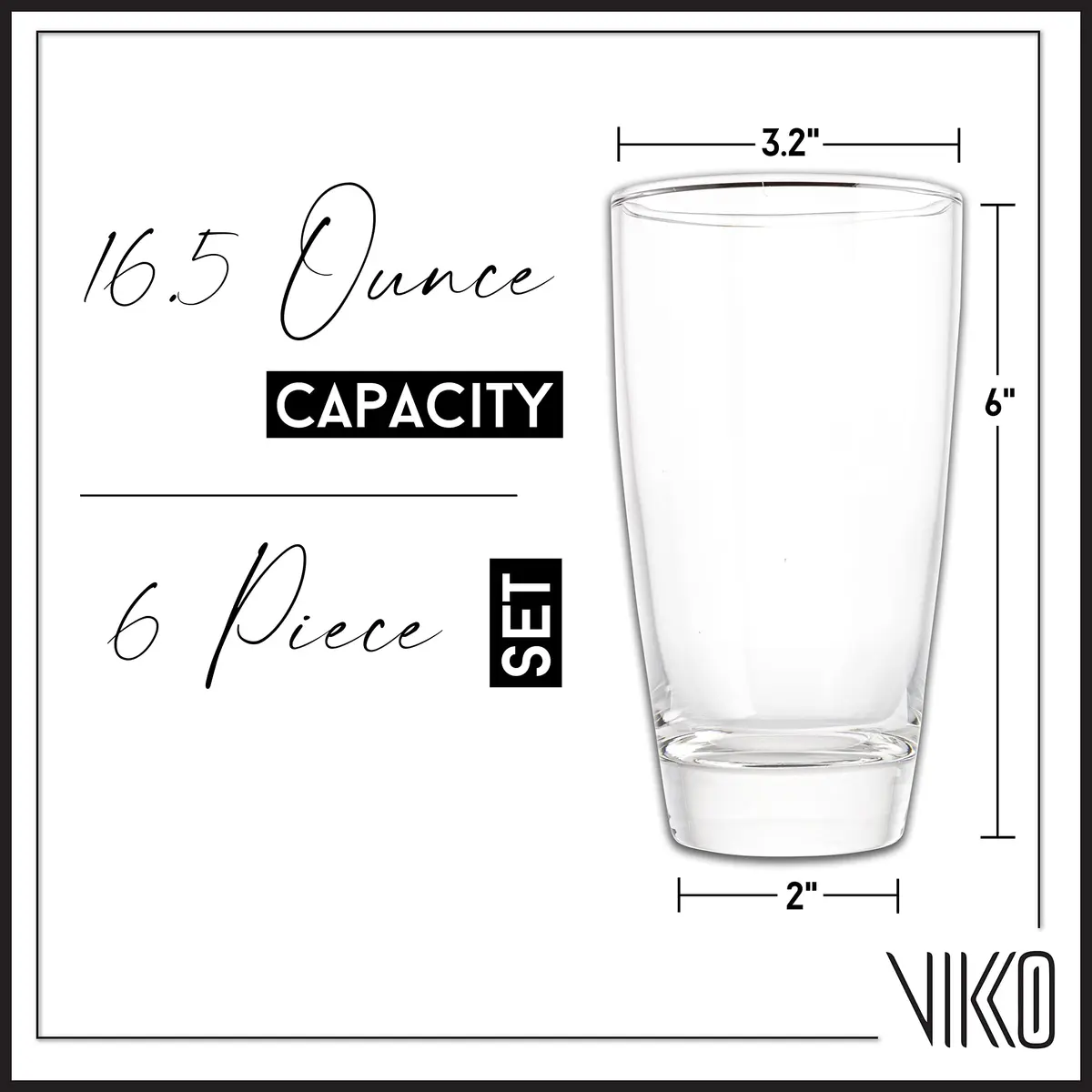 Vikko Water Tumblers 16.4oz | Thick Durable Glass Set of 6 for Everyday Use - view 4