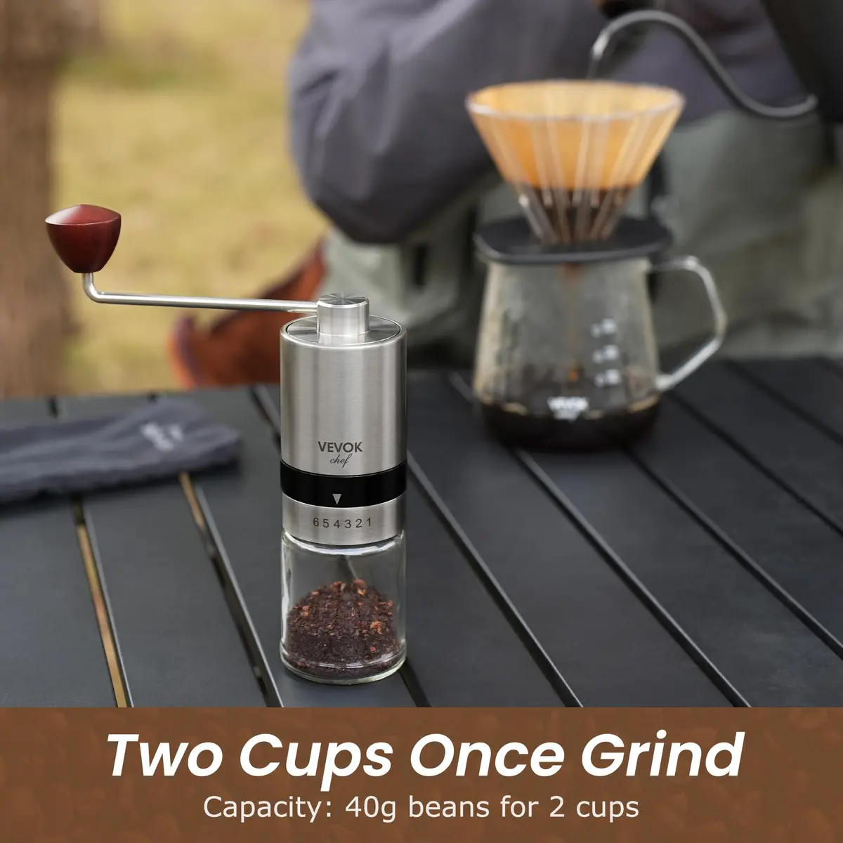 VEVOK CHEF Manual Coffee Grinder Stainless Steel Burr Grinder 48g | 6 Adjustable Settings for Home & Travel - view 5