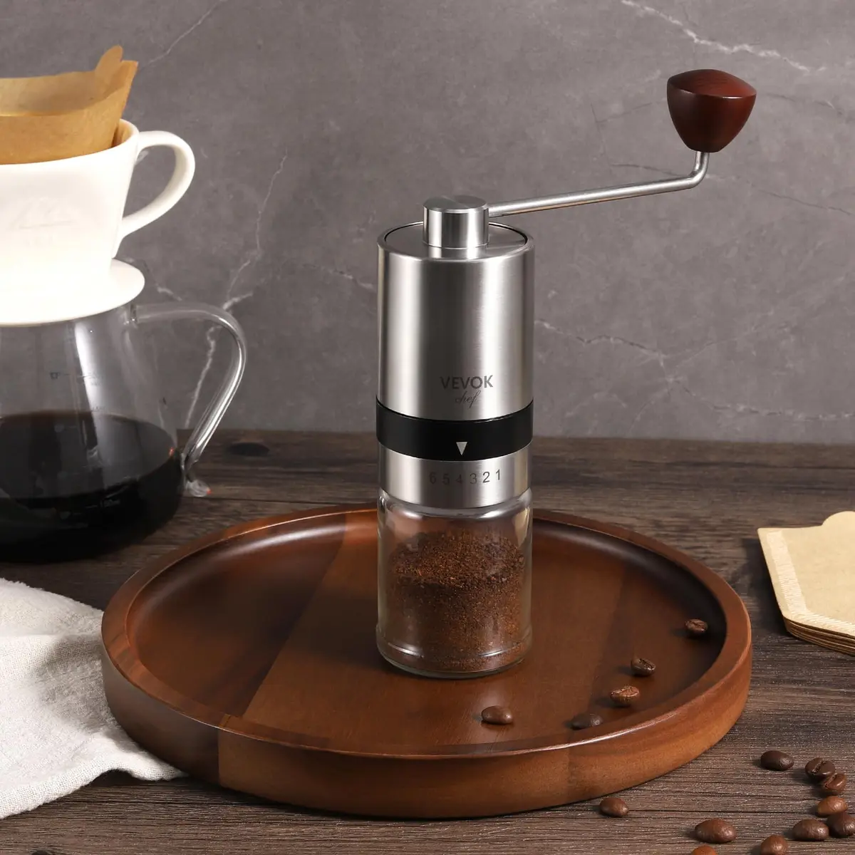 VEVOK CHEF Manual Coffee Grinder Stainless Steel Burr Grinder 48g | 6 Adjustable Settings for Home & Travel - view 8
