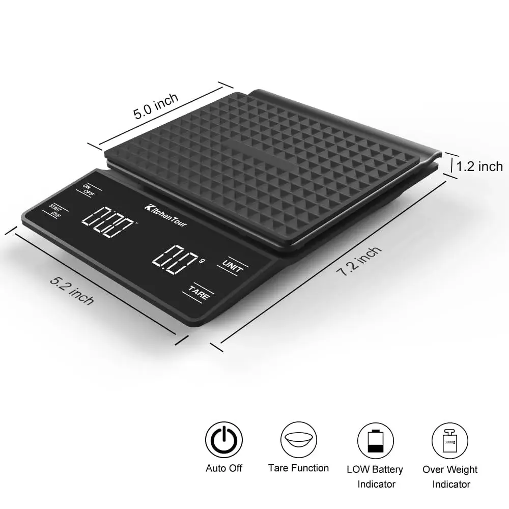 K KitchenTour Digital Coffee Scale with Timer 3kg (6.6lb) | High Precision 0.1g Graduation - view 2