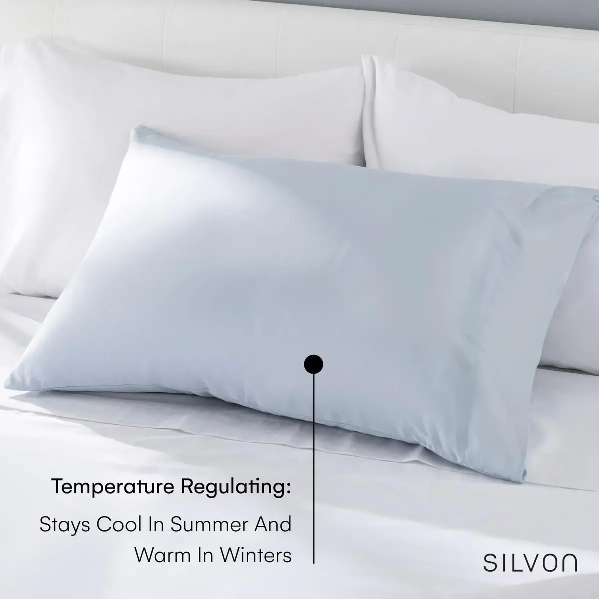 Silvon Silver Infused Pillowcase for Acne Prone Skin, Standard Sky/Blue | Organic Supima Cotton - view 5