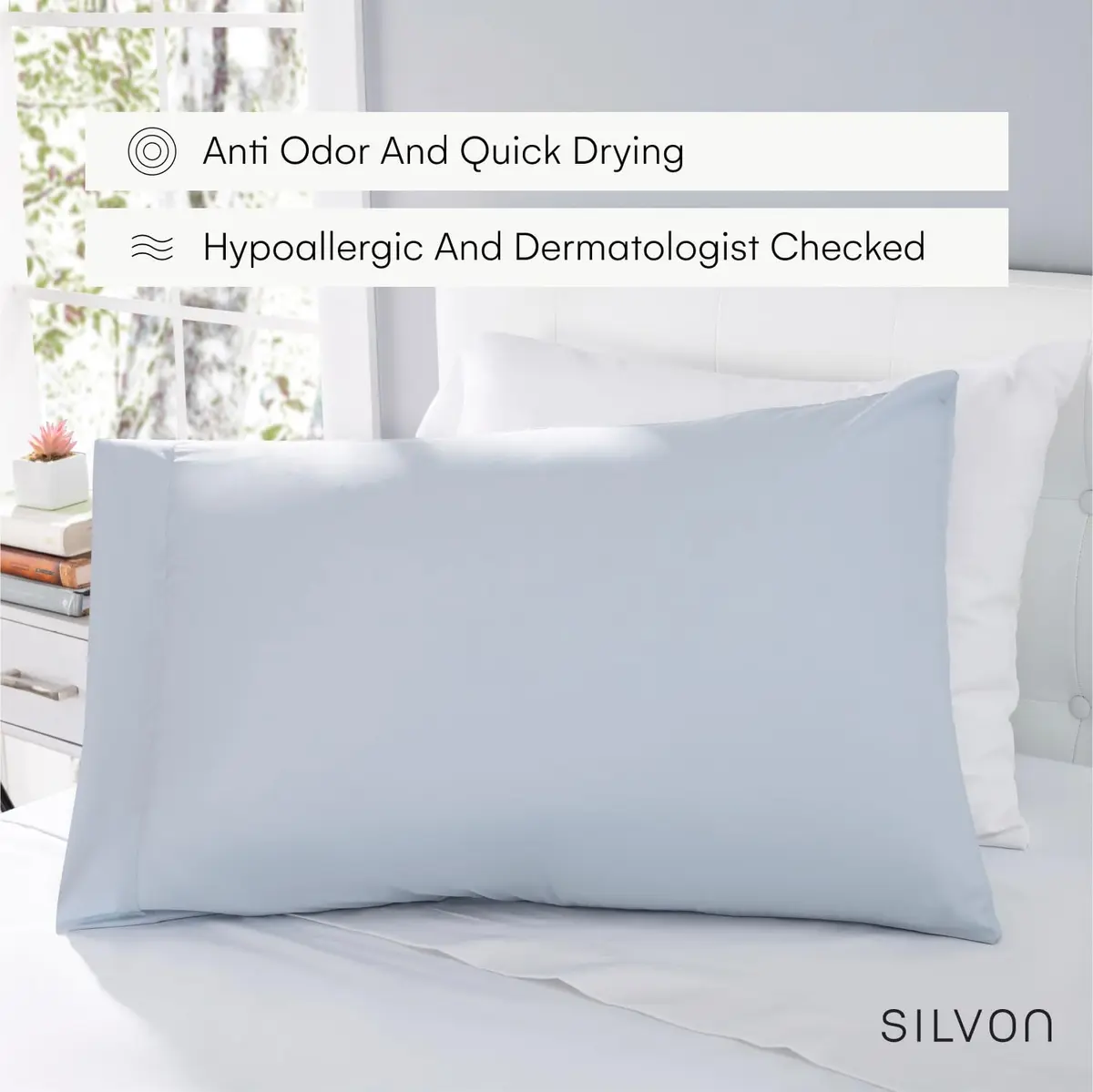 Silvon Silver Infused Pillowcase for Acne Prone Skin, Standard Sky/Blue | Organic Supima Cotton - view 4
