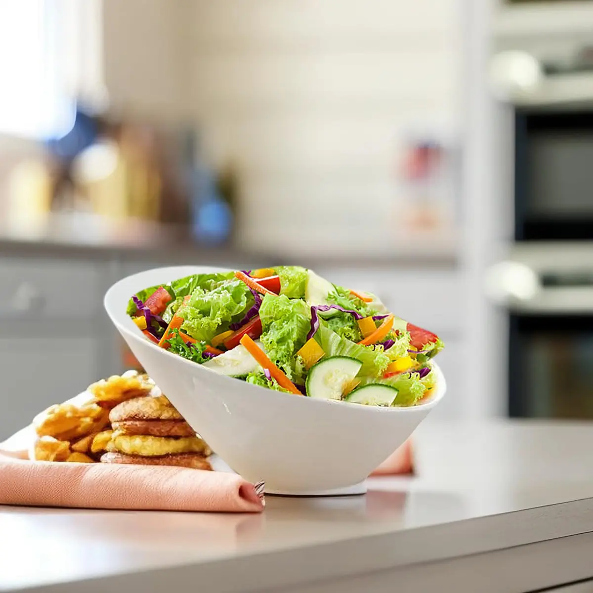 Yesland 24oz White Ceramic Serving Bowls Set of 2 | Angled Salad Pasta Bowls for Kitchen & Restaurant Use - view 6