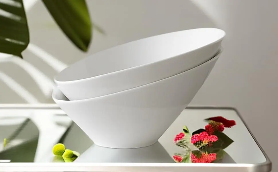 Yesland 24oz White Ceramic Serving Bowls Set of 2 | Angled Salad Pasta Bowls for Kitchen & Restaurant Use - view 8