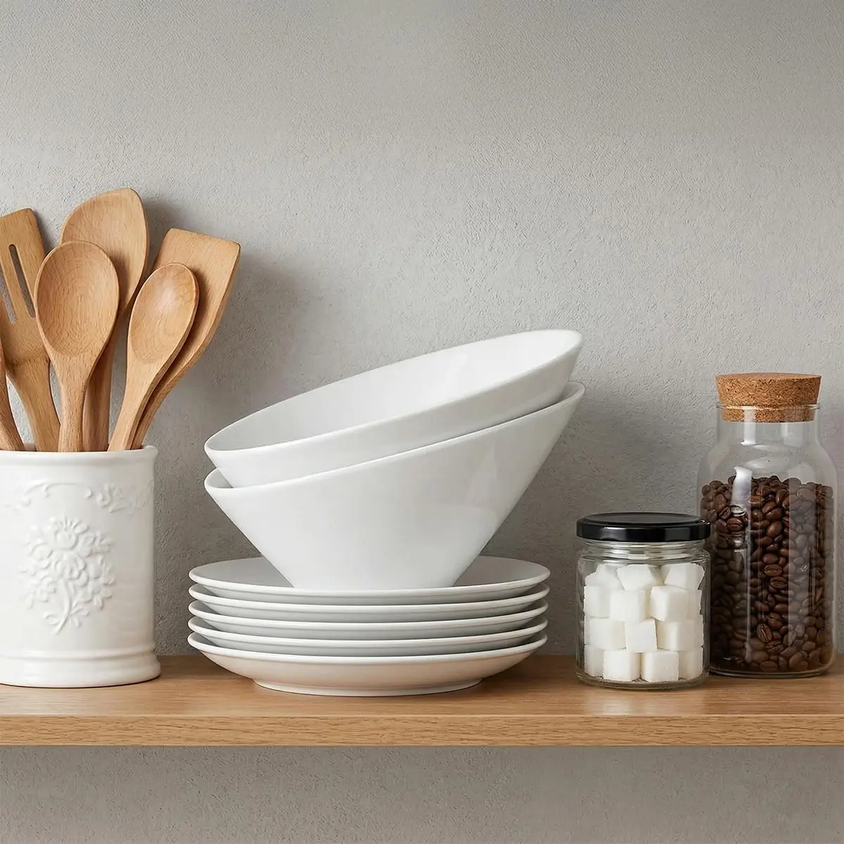 Yesland 24oz White Ceramic Serving Bowls Set of 2 | Angled Salad Pasta Bowls for Kitchen & Restaurant Use - view 10