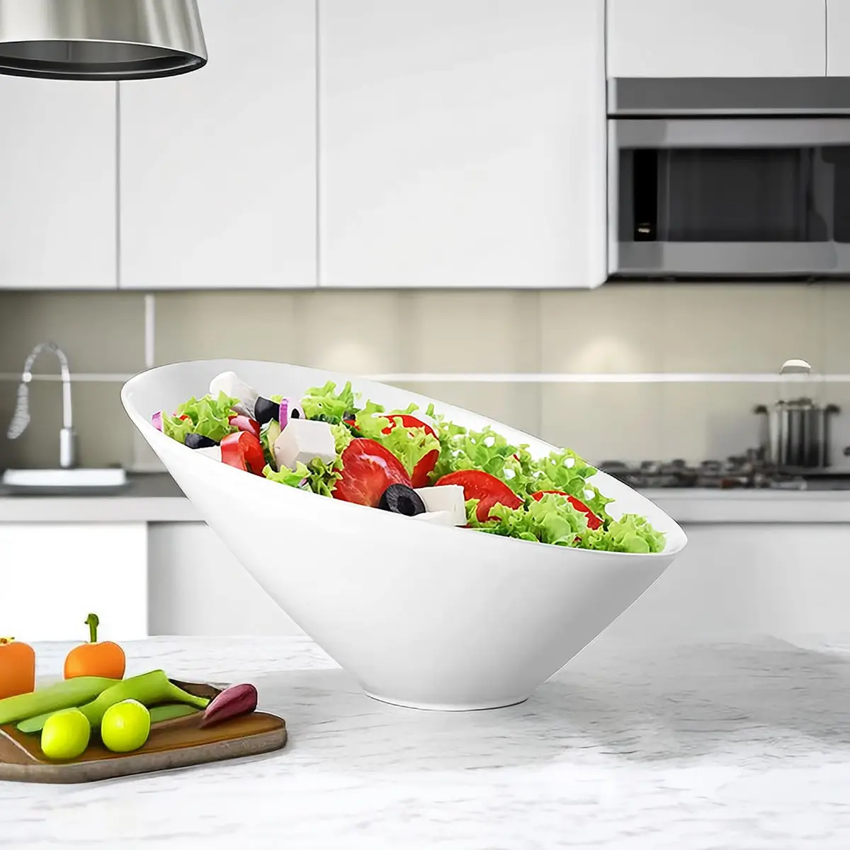 Yesland 24oz White Ceramic Serving Bowls Set of 2 | Angled Salad Pasta Bowls for Kitchen & Restaurant Use - view 4