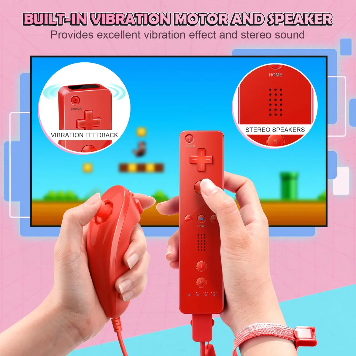 PGYFDAL Wii Remote Controller 2 Pack Black and Red | Bluetooth Wireless Gamepad with Nunchuk & Silicone Case - view 5