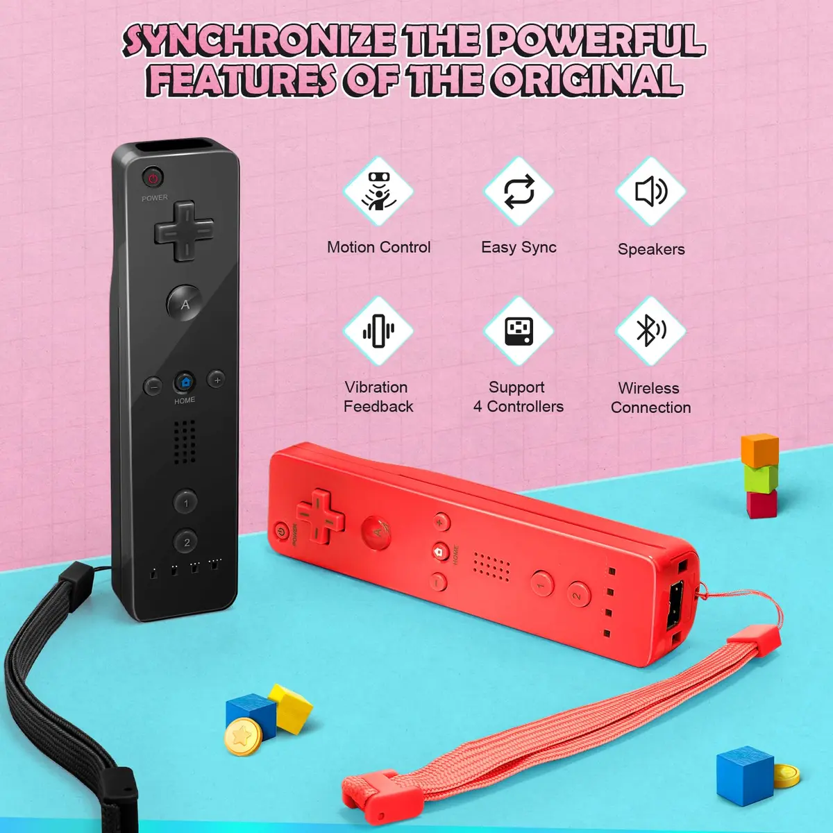 PGYFDAL Wii Remote Controller 2 Pack Black and Red | Bluetooth Wireless Gamepad with Nunchuk & Silicone Case - view 2