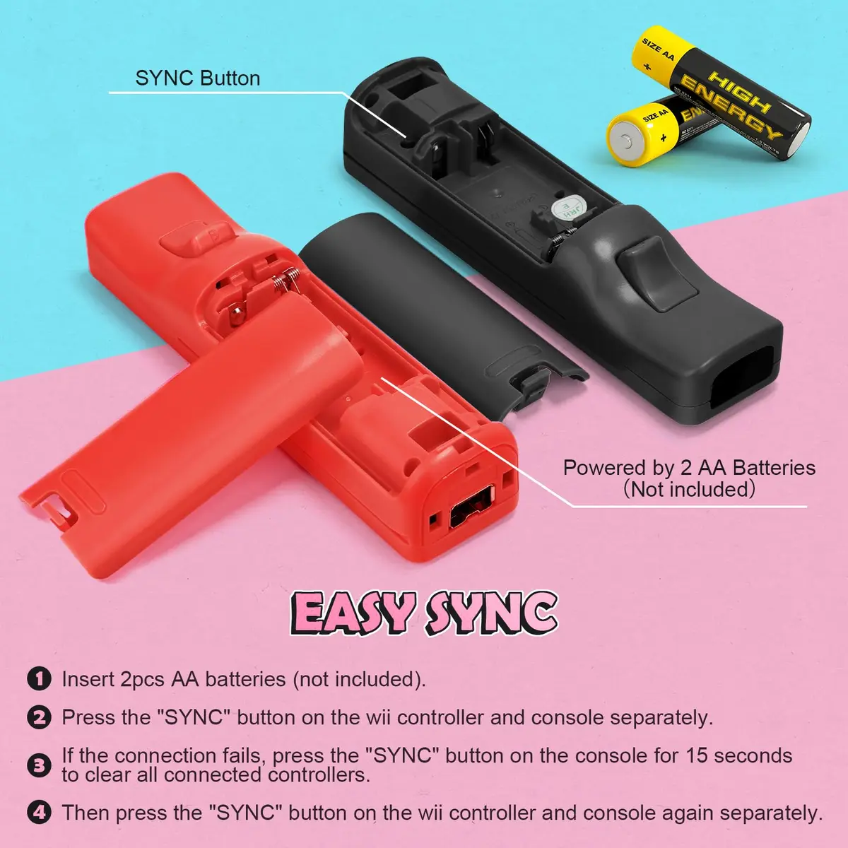 PGYFDAL Wii Remote Controller 2 Pack Black and Red | Bluetooth Wireless Gamepad with Nunchuk & Silicone Case - view 4