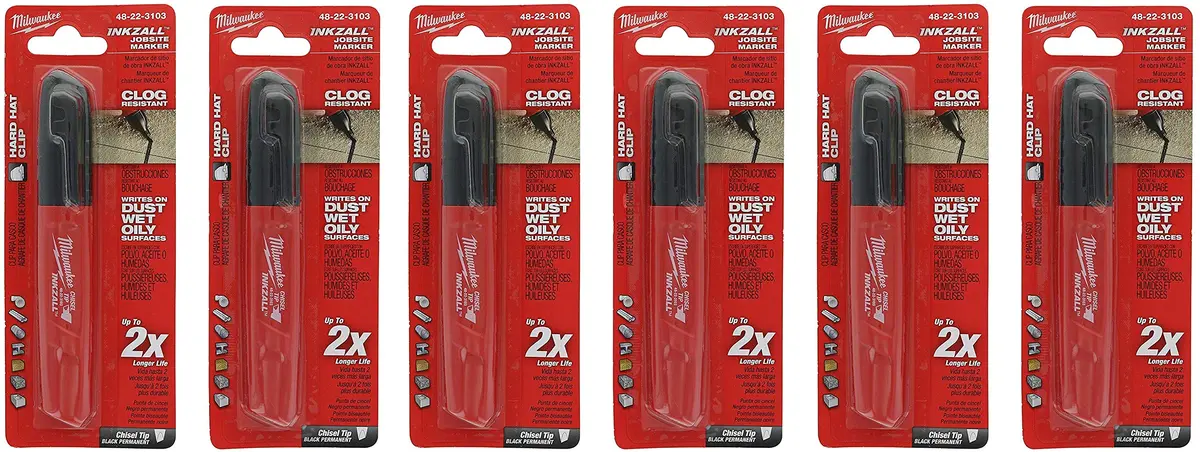 MAKABAKA Inkzall Chisel Tip Permanent Marker 6 Pack | Water & Dust Resistant, 1 Count (Pack of 6) - main product image