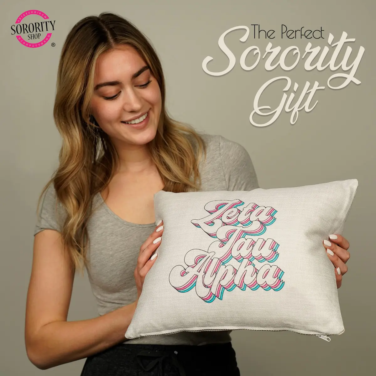 Sorority Shop Theta Phi Alpha Lumbar Pillow 12" x 16" (30cm x 40cm) | Retro Greek Letter Design - view 6