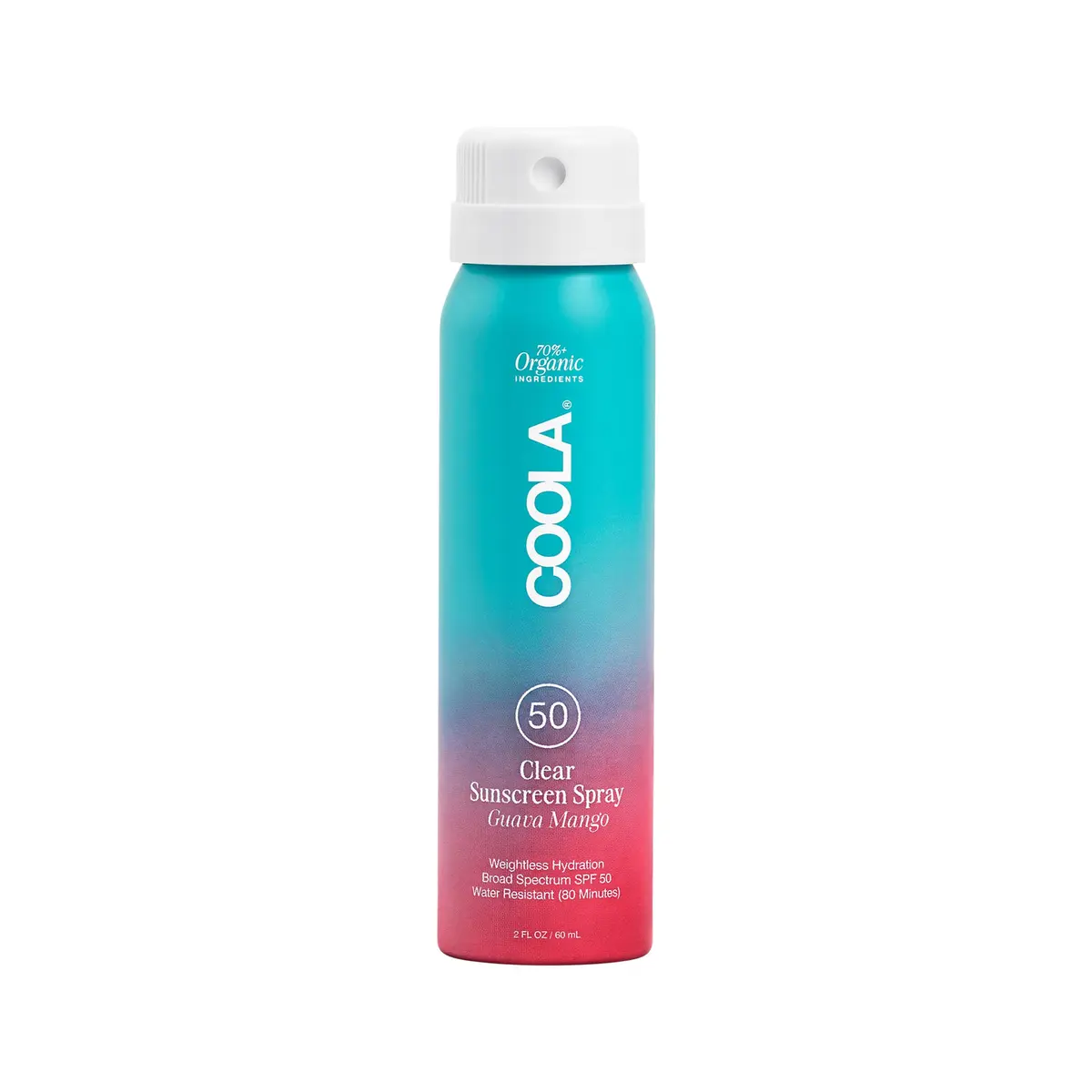 COOLA Clear Sunscreen Spray SPF 50 | Organic, Water-Resistant, Guava Mango Scent, 2 fl oz - main product image