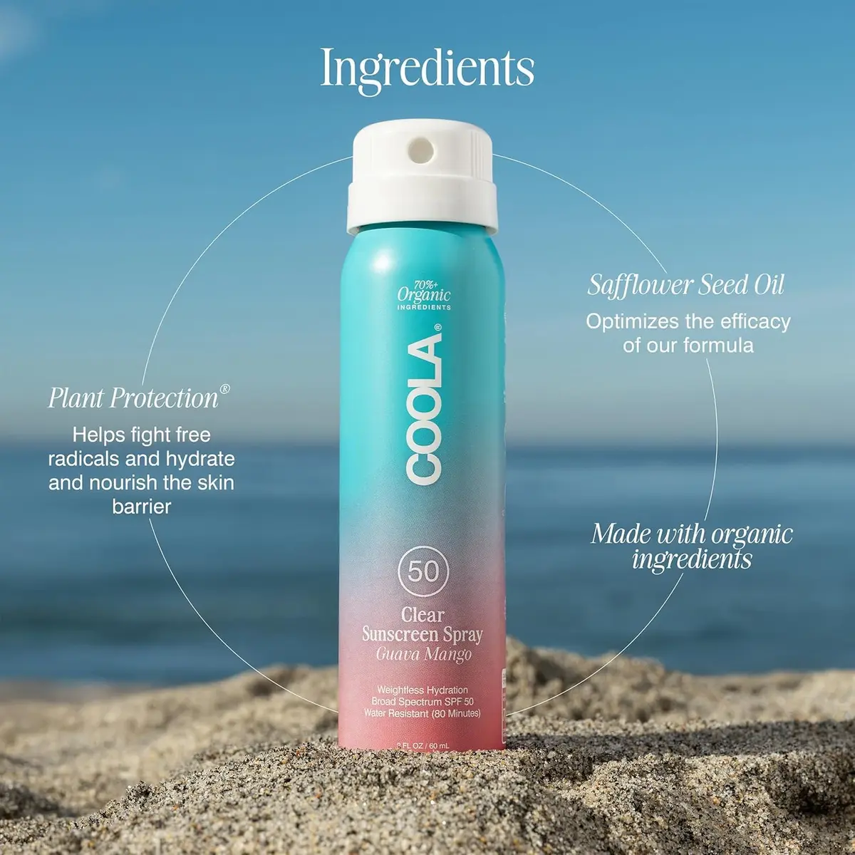 COOLA Clear Sunscreen Spray SPF 50 | Organic, Water-Resistant, Guava Mango Scent, 2 fl oz - view 6