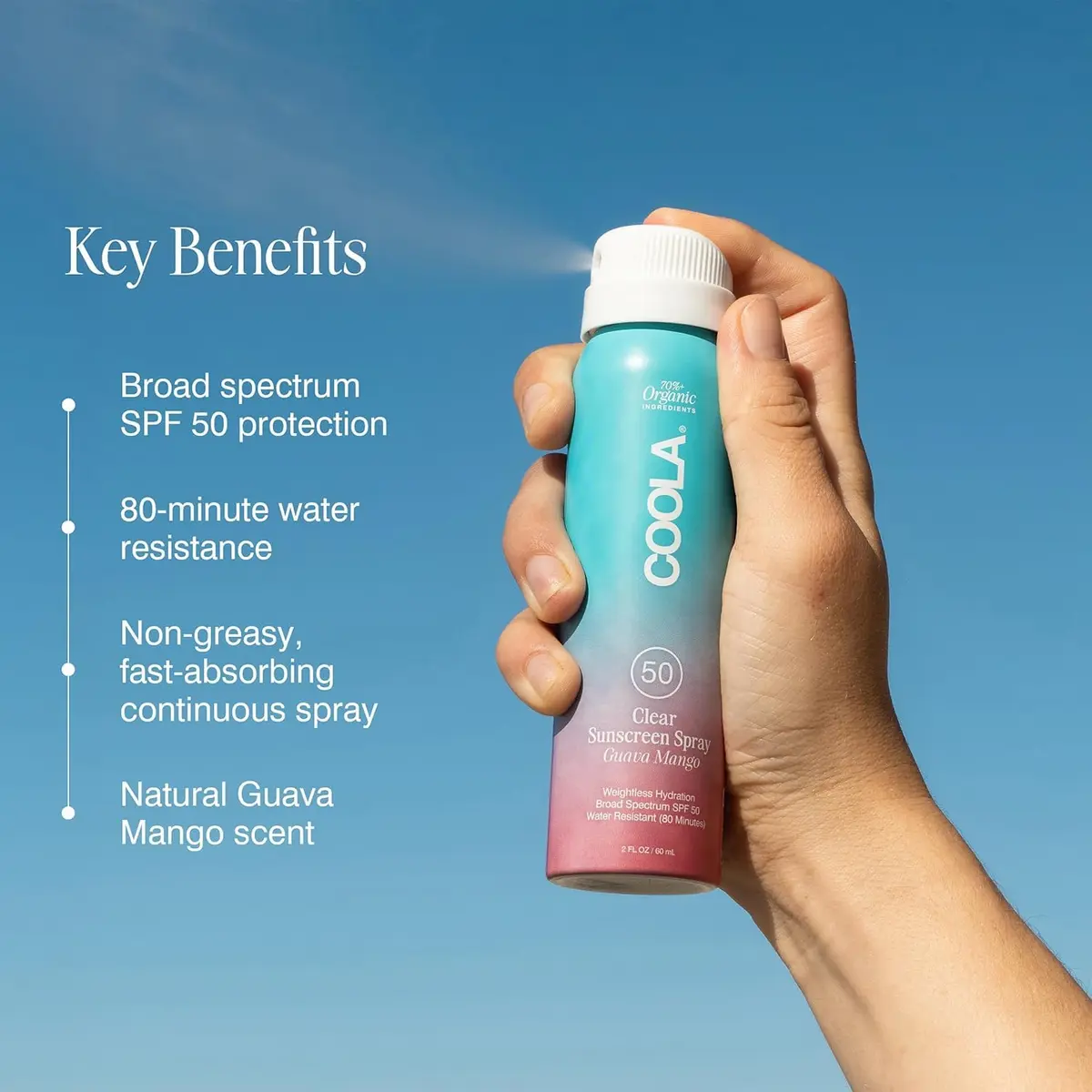 COOLA Clear Sunscreen Spray SPF 50 | Organic, Water-Resistant, Guava Mango Scent, 2 fl oz - view 2
