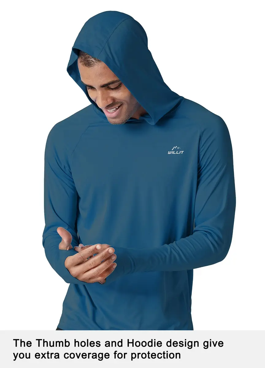 Willit Men's UPF 50+ Sun Hoodie Shirt Long Sleeve Ocean Blue L - view 2