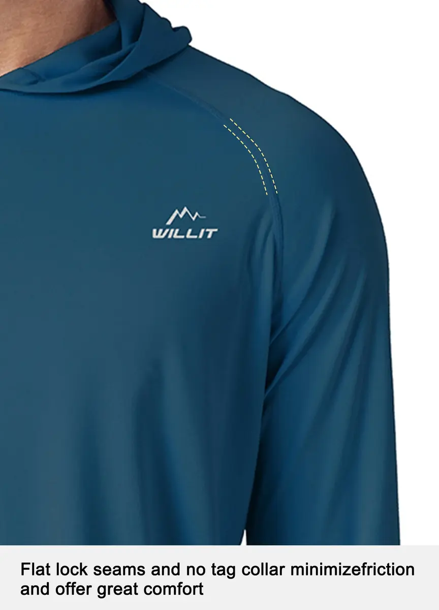 Willit Men's UPF 50+ Sun Hoodie Shirt Long Sleeve Ocean Blue L - view 3